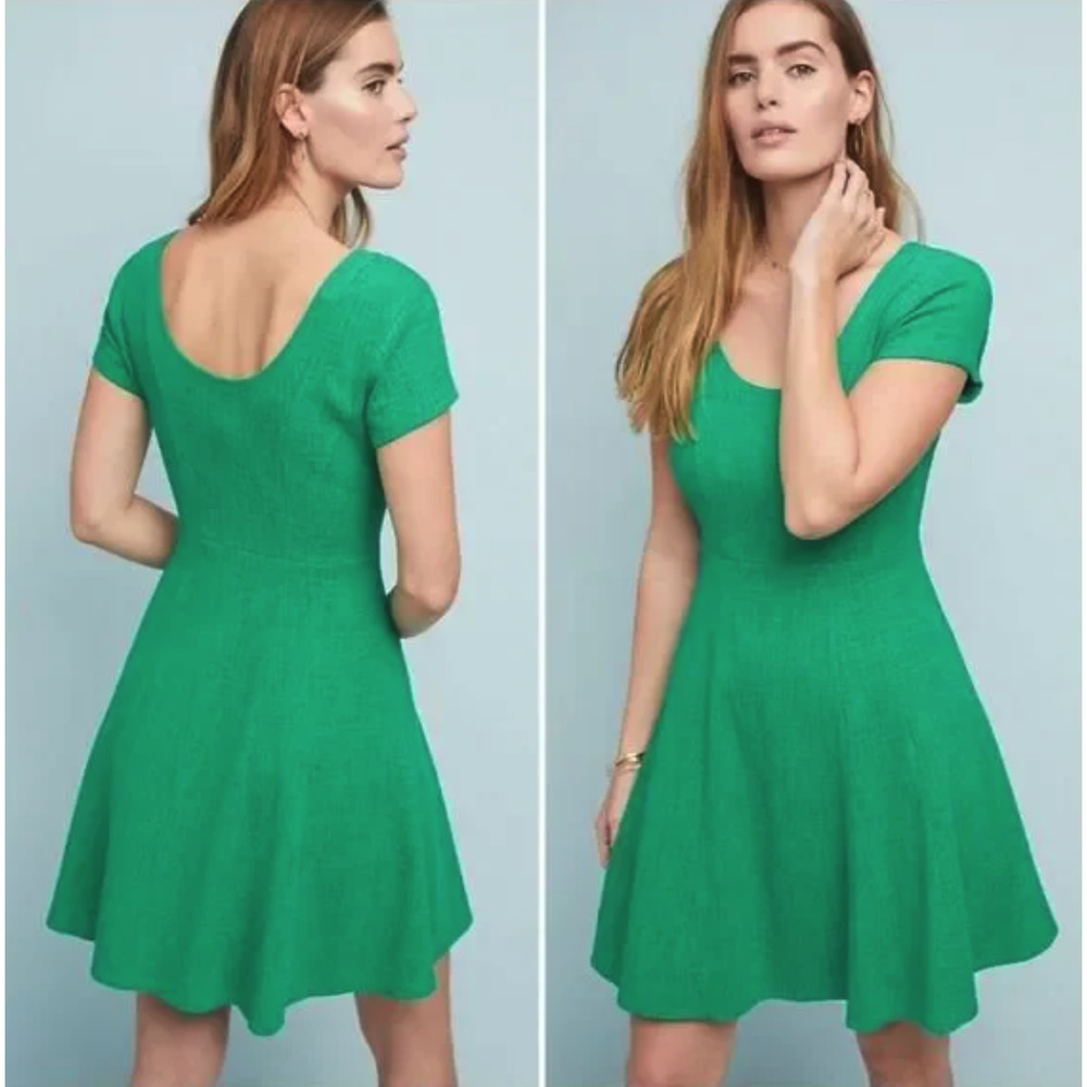 Anthropologie Maeve Nova Fit & Flare Knit Green Dress Skater Women's Large